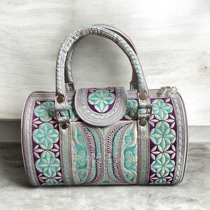 NWT Banda Bags Ratu Nano Barrel Bag Purple Teal Embroidered w/ Dust Bag